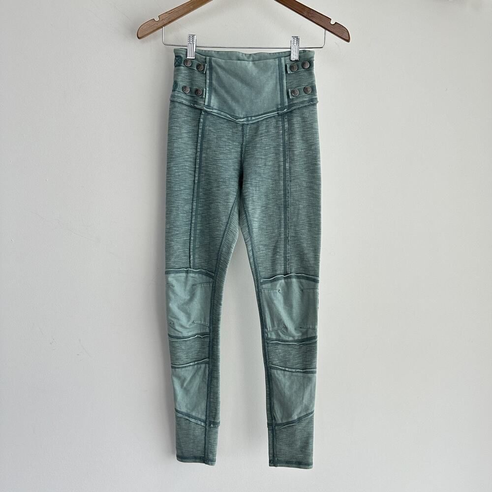 Free People Catch Me If You Can Leggings XS Moto Snap Button Cotton Patchwork
